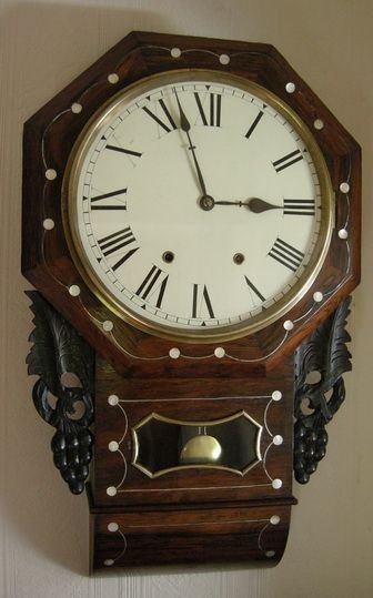 Rosewood Dropdial Wall Clock with Inlays.