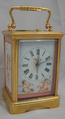 Porcelain Panel Engraved Cased Cariage Clock