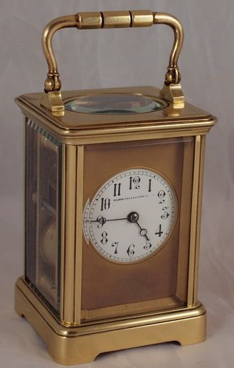 fig 1. French striking carriage clock of smaller proportions retailed by Goldsmiths and Silversmiths of London