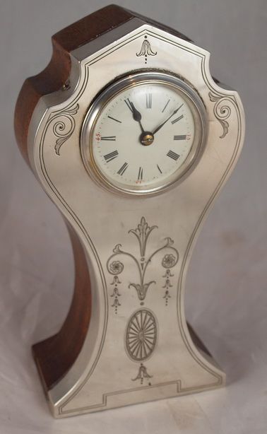 Small Edwardian Silver Fronted Mantel Clock 1909