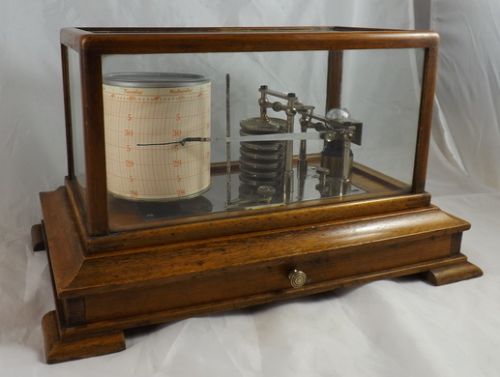 A Golden Oak Cased English Barograph by J. Hicks of London