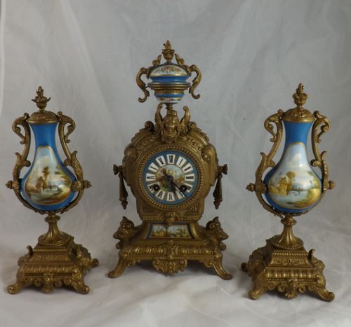 Antique Clock Set Porcelain