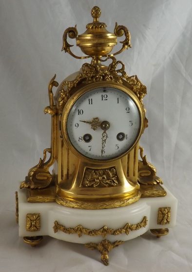 Antique Ormolu and White Marble Clock