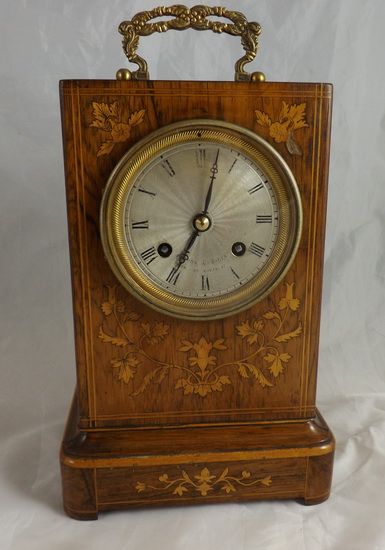 Marquetry French Mantel Clock by Dupont