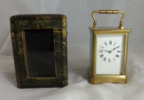 French Brass Carriage Clock with Travelling Box