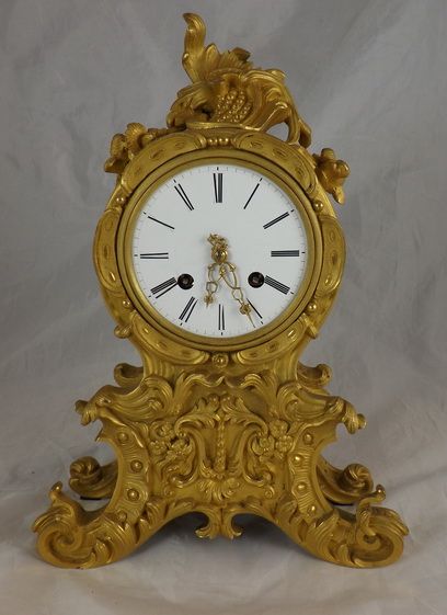 Early French Ormolu Bronze Mantel Clock by Raingo Freres