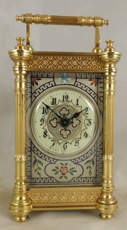 Colourful Dial Fretted Panel Carriage Clock