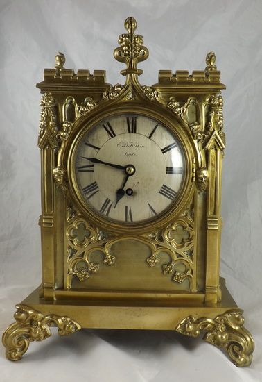 Gothic English Fusee Mantel Clock by Kilpin