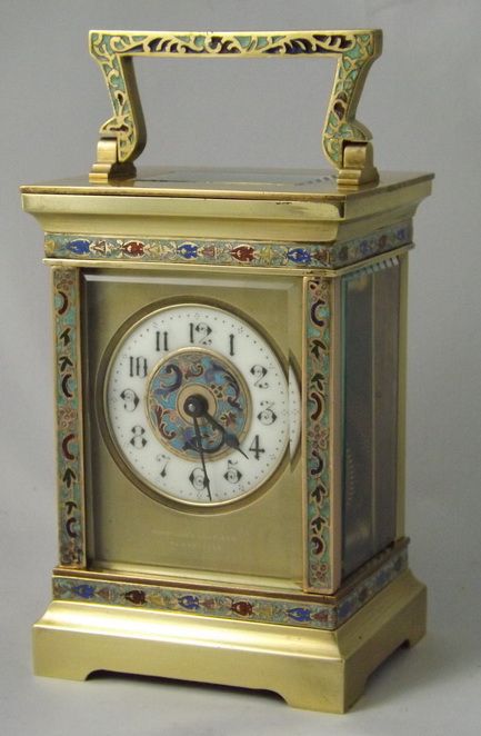 French Champleve Enamel Carriage Clock