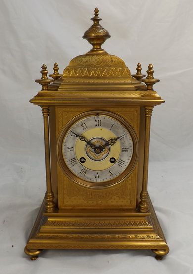Gilt Bronze Engraved Mantel Clock
