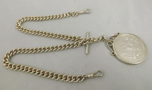 Silver Watch Chain with Dollar Mount