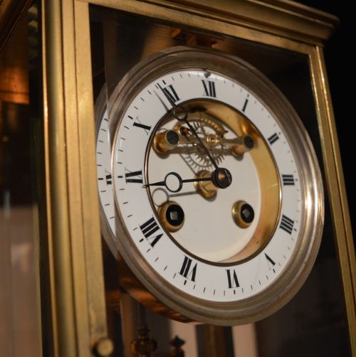 fig 1. French Four Glass Mantel Clock Visible Escapement