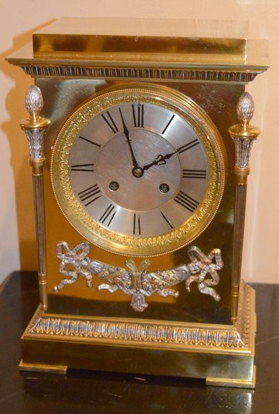 French Brass, Gilt and Silver Mantel Clock