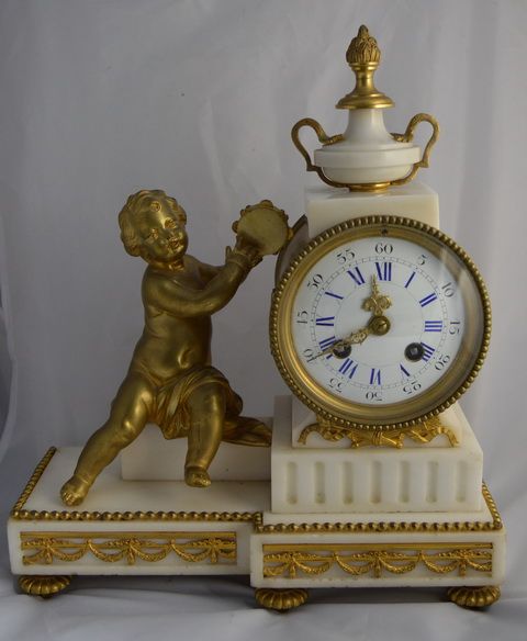 French Gilt Ormolu Marble Mantel Clock