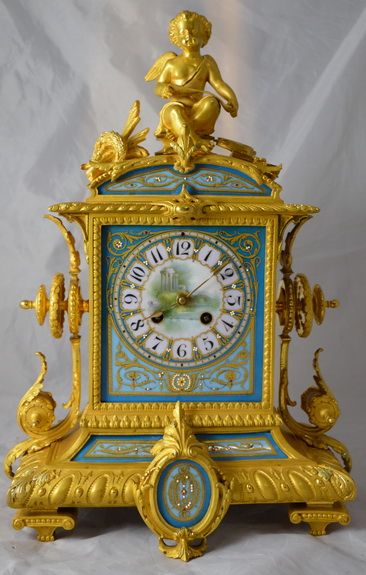 A Fine Quality French Ormolu Porcelain Mantel Clock