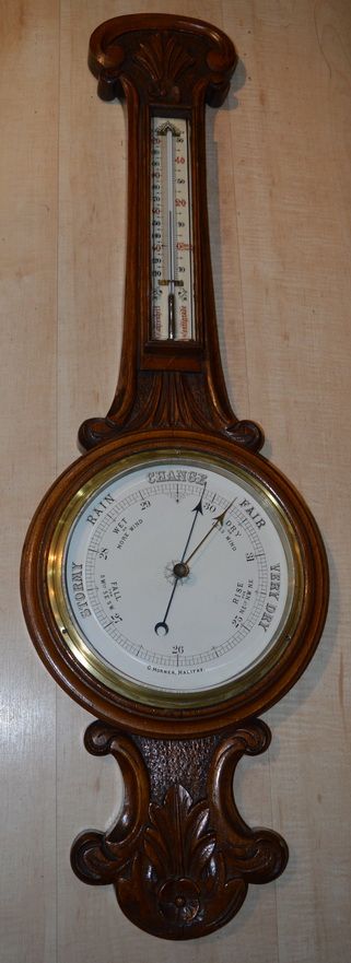 Carved Oak Aneroid Barometer