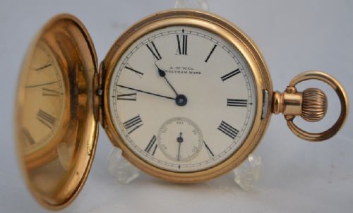 Full Hunter Waltham Gold Plated Pocket Watch