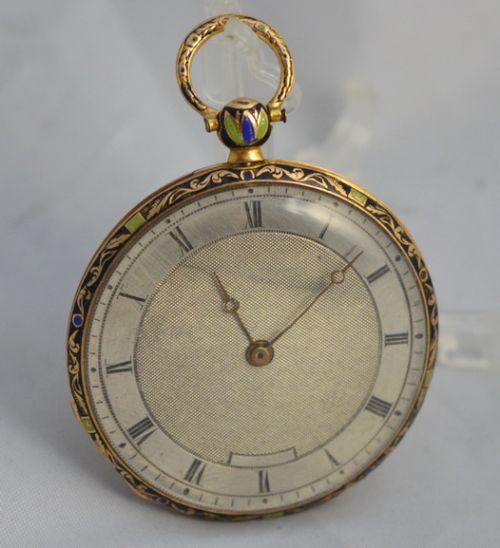 Swiss 18k Gold Enamel Pocket Watch