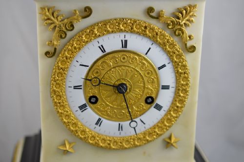 fig 1. French Empire Marble Mantel Clock With Bronze Cherub