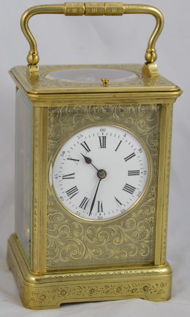 French Engraved Case Striking and Repeating Carriage Clock
