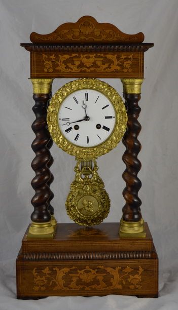 A French Rosewood Portico Mantle Clock