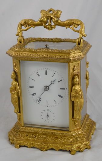 Rare French Carriage Clock with Caryatids by Japay Freres