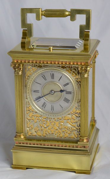 Fretted Silver Panelled Striking Carriage Clock