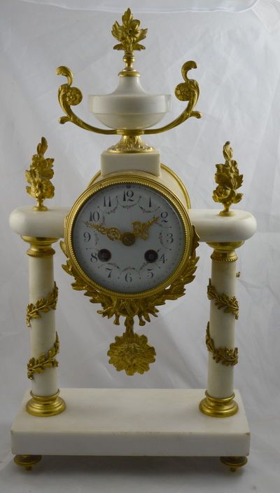White Marble French Portico Clock