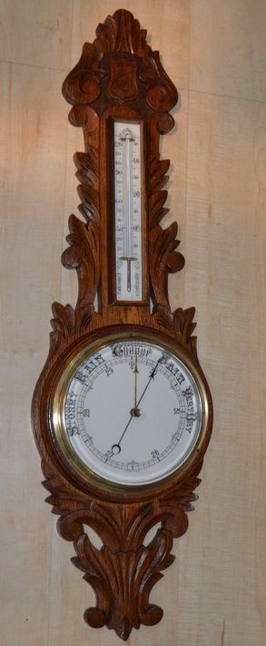 Carved Oak Aneroid Barometer