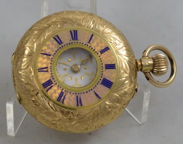 14k Gold and Guilloche Enamel Pocket Watch