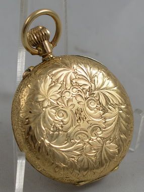 fig 1. 14K Gold and Guilloche Enamel Pocket Watch