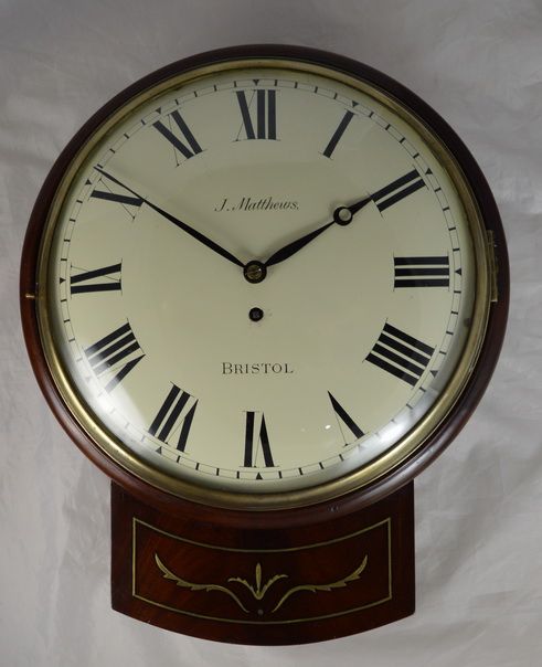 fig 1. English Fusee Dropdial Wall Clock, J Matthews, Bristol