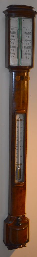 Georgian Burr Walnut Bow Fronted Stick Barometer