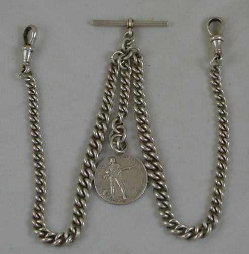 Silver Double Albert Watch Chain with Boer War Coin