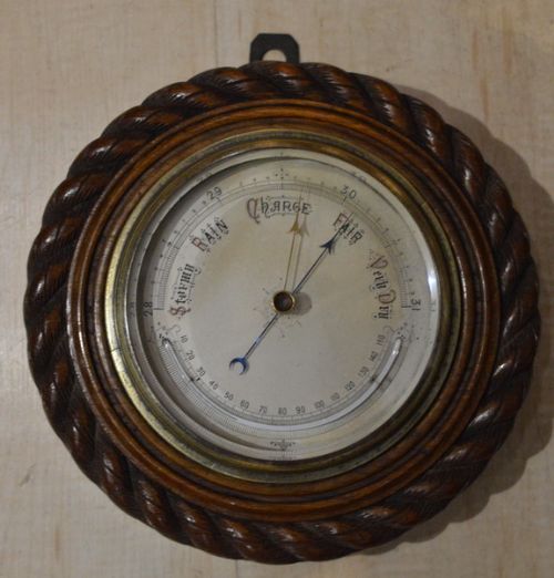 Carved Oak Aneroid Barometer