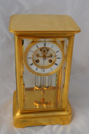 French Four Glass Mantel Clock, Samuel Marti, Paris
