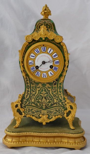 French Green Boulle Tortoiseshell Mantel Clock
