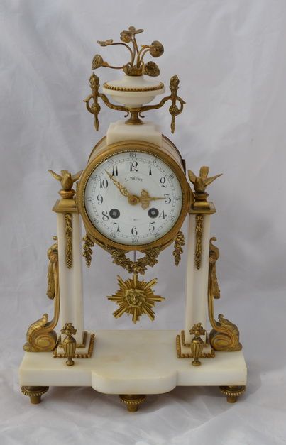 French White Marble Mantel Clock, L Beche Le Mans