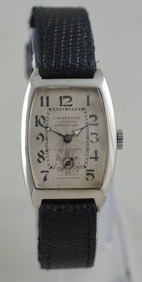 1929 Jw Benson Silver Tonneau Wristwatch