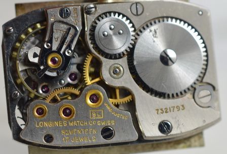 fig 1. 1948 Longines 14K Gold 'Tank' Wristwatch