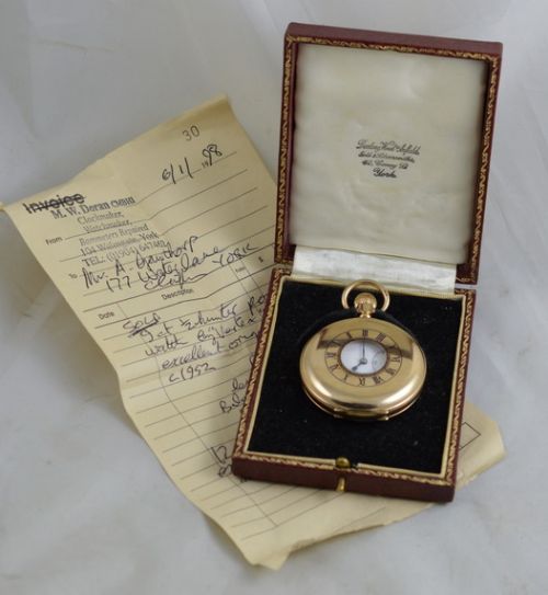 fig 1. 1952 Vertex 9K Gold Half Hunter Pocket Watch