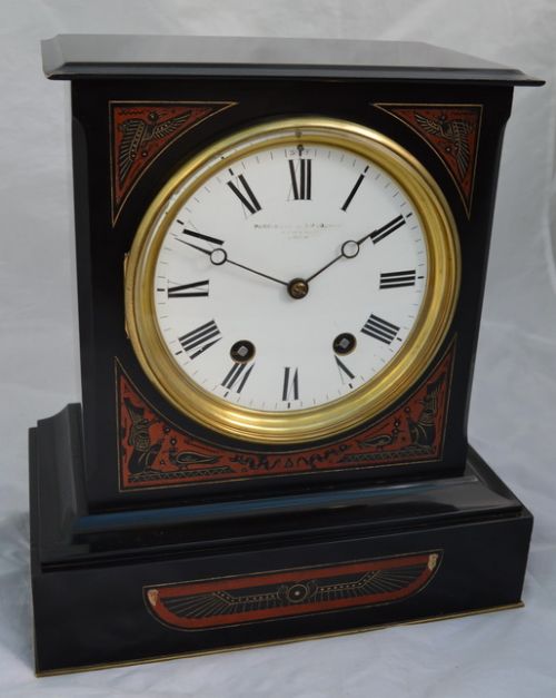 A French Marble Egyptian Panel Mantle Clock