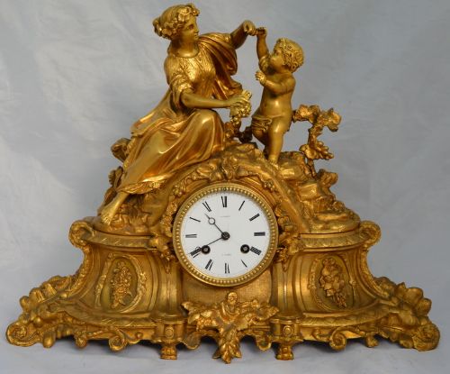 Rafard of Paris Gilded Bronze Mantel Clock