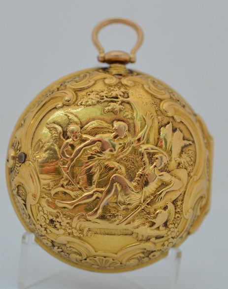 fig 1. Henry Neve, London 22k Gold Repousse Pair Case Georgian Pocket Watch