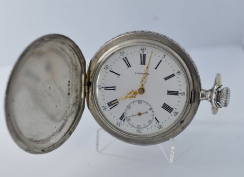 A 1908 Longines Full Hunter Niello Pocket Watch