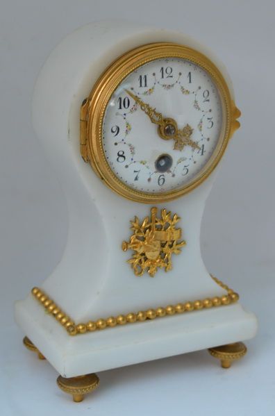 Small French White Marble Mantel Clock