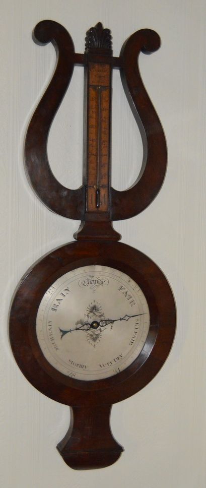 French Lyre Shaped Mahogany Barometer