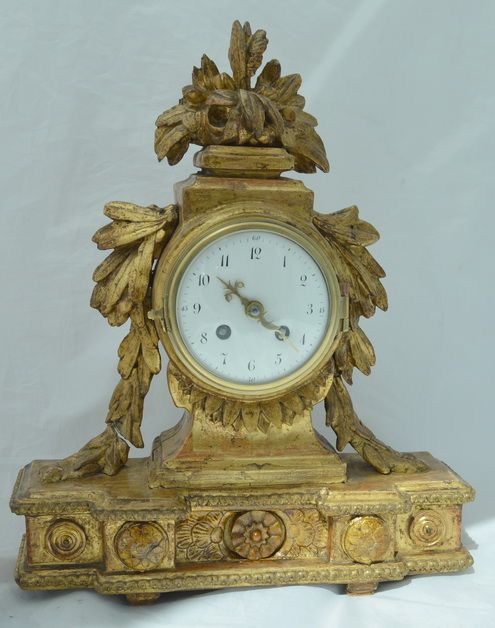 French Giltwood Slim Mantel Clock