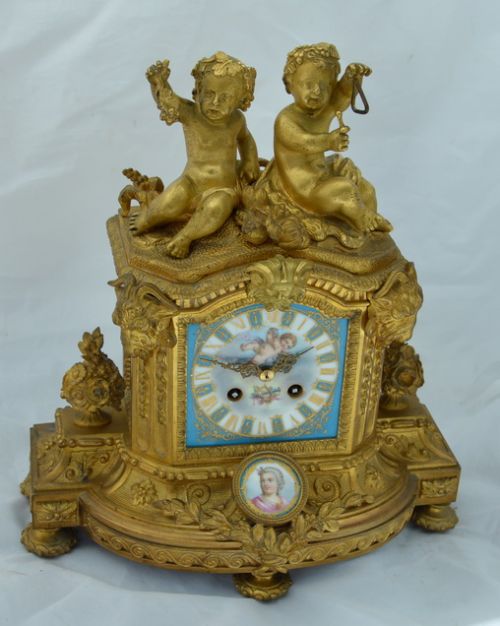 Porcelain Panelled Gilt Bronze Mantel Clock
