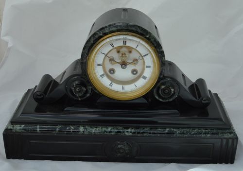 Victorian Drumhead Slate Mantel Clock Visible Escapement